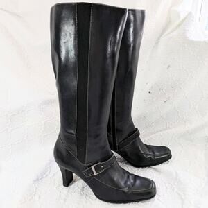 WORTHINGTON! BLACK GENUINE LEATHER ELASTIC INSET, BUCKLE & STRAP BOOTS! SZ 9M